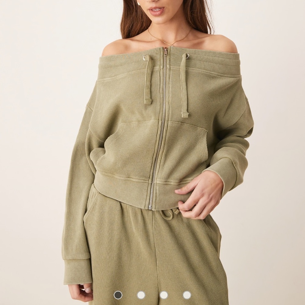ASOS Curve Khaki Off-Shoulder Hoodie